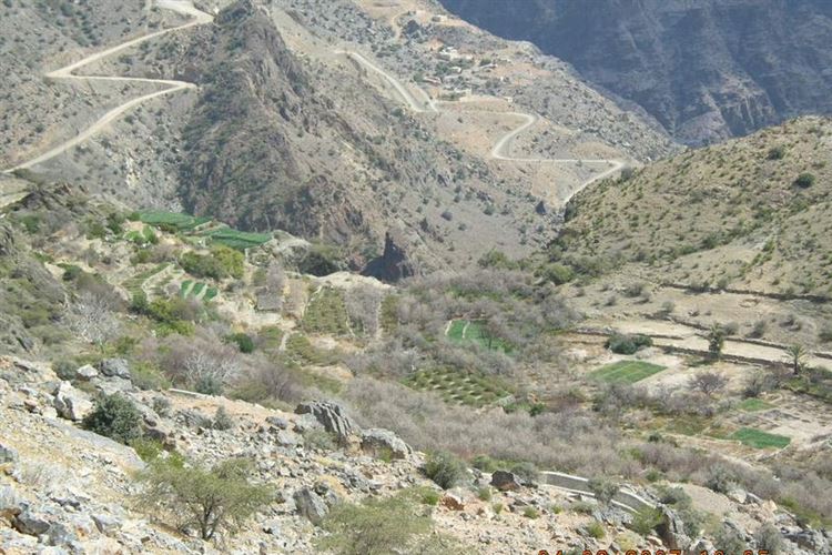 Oman Western Hajar Mts: Jebel Akhdar, Jebel Akhdar, View from Village Walk, W18b on Sayq Plateau, Western Hajar, Oman - 04022207, Walkopedia